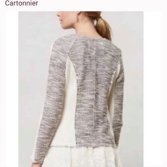 Anthropologie Cartonnier Sweater Glimmered Metallic Tweed Knit snap closure Med - Picture 3 of 13